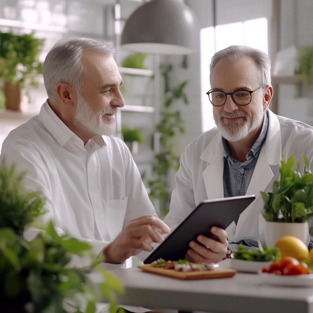 Професійний дієтолог консультує клієнта старшого віку